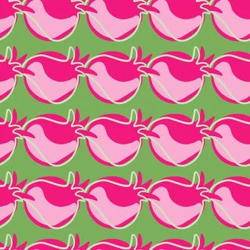 Doodle pink contoured pomegranate elements print. Green background. Food frui Stock Illustration