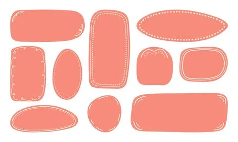Doodle pink Textbox set decorated with lines. Empty text Box circles rectan.. Stock Illustration