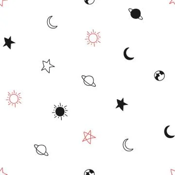 Doodle of planet collection seamless background. Stock Illustration