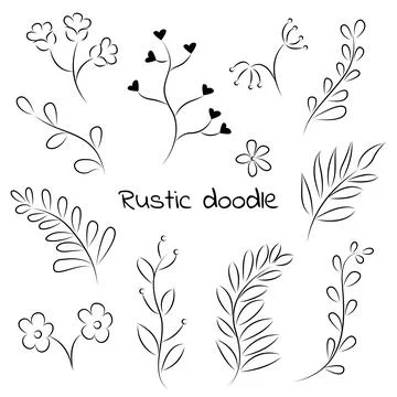 Doodle plants in rustic style printing on textiles black and white decoration Illustrazione stock