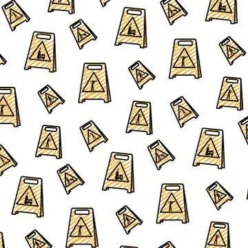 Doodle plastic caution emblem to industry maintenance background Stock Illustration