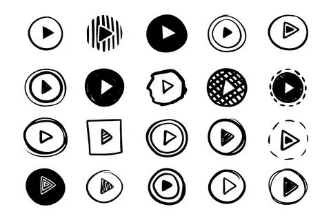 Doodle play icon button collection drawing cartoon style Stock Illustration