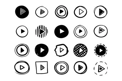 Doodle play icon button collection drawing cartoon style Stock Illustration