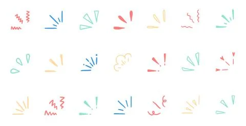 Doodle pop surprise line elements. Hand drawn shine sunburst ray frame for title Stock Illustration