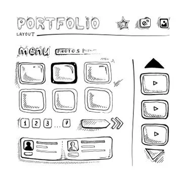 Doodle portfolio wireframe Stock Illustration