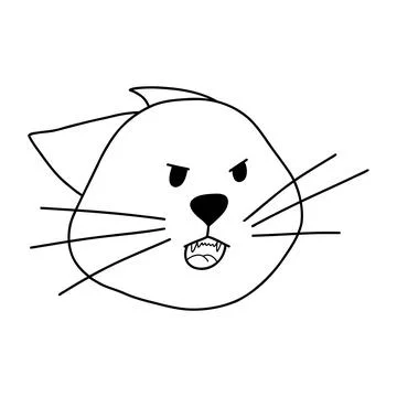 Doodle portrait of grumpy cat. Angry kitten, line animal fictional character Stock Illustration