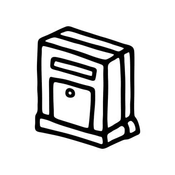 Doodle post box or drop box icon or logo, hand drawn with thin black line Stock Illustration