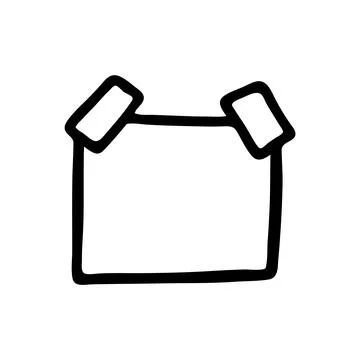 Doodle Post Note icon, paper piece with adhesive tape hand drawn with black.. Stock Illustration