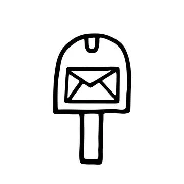 Doodle post or email Mailbox Icon or logo, hand drawn with thin black line Stock Illustration