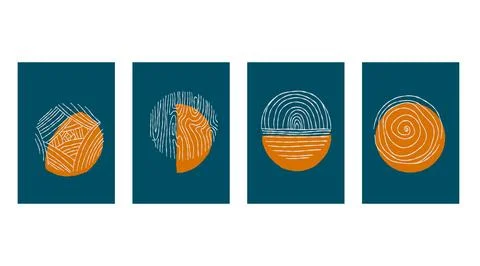 Doodle poster set, Creative minimalist hand painted Abstract art background.. Stock Illustration