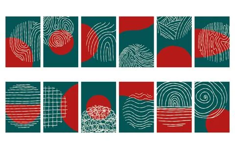 Doodle poster set, Creative minimalist hand painted Abstract art background.. Stock Illustration