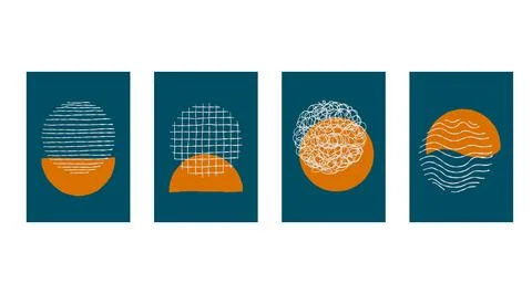 Doodle poster set, Creative minimalist hand painted Abstract art background.. Stock Illustration