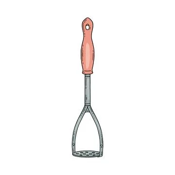 Doodle potato masher. Vector hand drawn illustration of kitchenware for cooking Stock Illustration