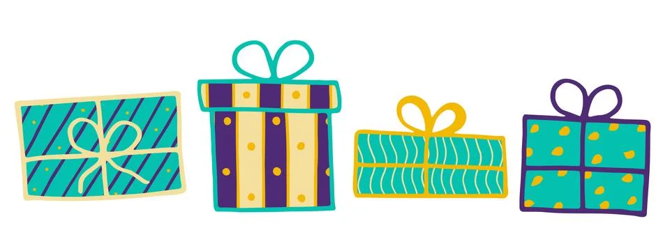Doodle present boxes vector object set Stock Illustration
