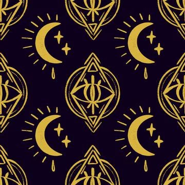 Doodle Psychedelic Eyes Seamless Pattern. Boho Occult Wallpaper and textile Stock Illustration