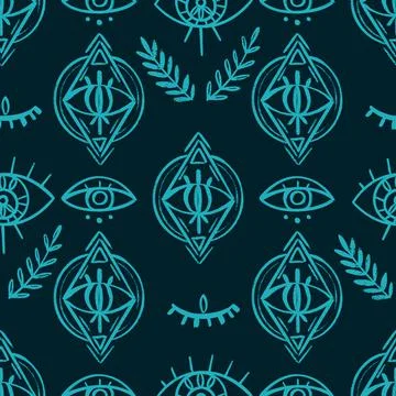 Doodle Psychedelic Eyes Seamless Pattern. Boho Occult Wallpaper and textile Stock Illustration