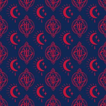 Doodle Psychedelic Eyes Seamless Pattern. Boho Occult Wallpaper and textile Illustrazione stock