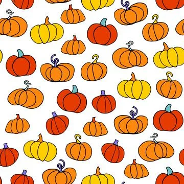 Doodle Pumpkin seamless pattern. Hand drawn vegetables Stock Illustration