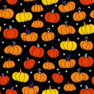 Doodle Pumpkin seamless pattern. Hand drawn vegetables Stock Illustration