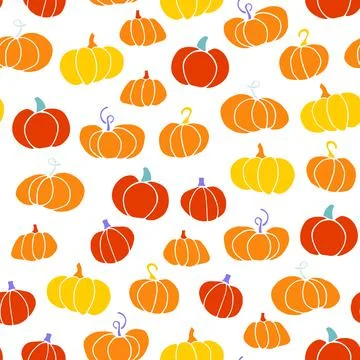 Doodle Pumpkin seamless pattern. Hand drawn gourd Stock Illustration