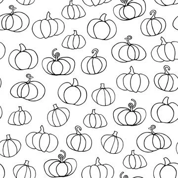 Doodle Pumpkin seamless pattern. Hand drawn vegetables Stock Illustration