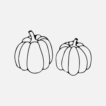 Doodle pumpkins. Hand drawn ink illustration. Stock Illustration