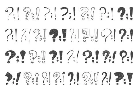 Doodle punctuation mark. Different hand drawn design question and exclamation Stock Illustration