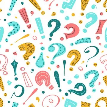 Doodle punctuation mark seamless pattern. Multicolored question, exclamation イラスト素材