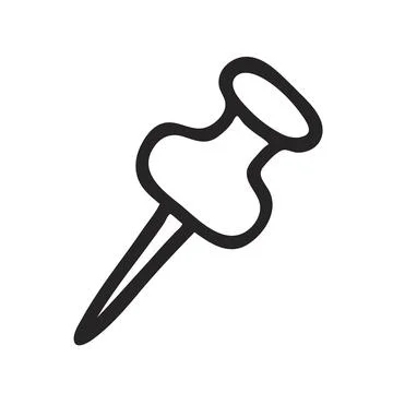 Doodle Push Pin or thumb tack icon. Line art style graphic design element Illustrazione stock
