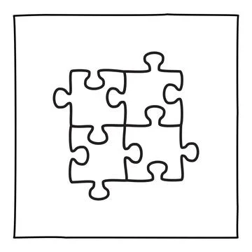 Doodle puzzle icon or logo, hand drawn with thin black line. 스톡 일러스트