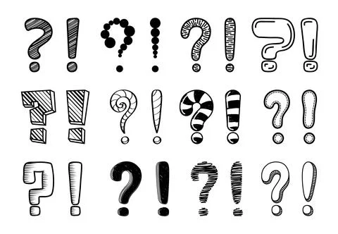 Doodle question and exclamation marks vector set Stock Illustration