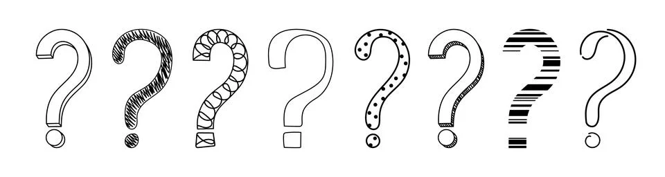 Doodle question mark hand drawn sketch vector illustration set isolated on white Ilustración de archivo
