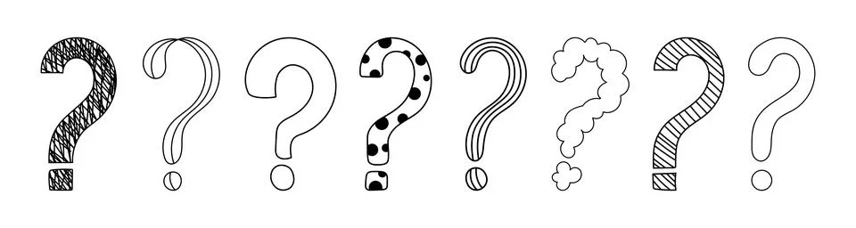 Doodle question mark hand drawn sketch vector illustration set isolated on white Illustrazione stock