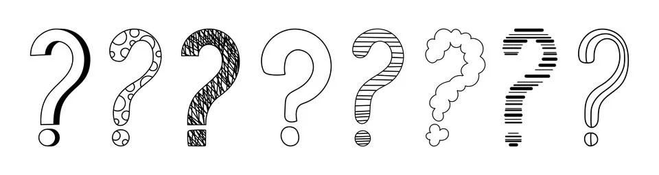 Doodle question mark hand drawn sketch vector illustration set isolated on white Ilustración de archivo