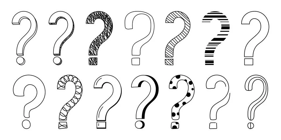 Doodle question mark hand drawn sketch vector illustration set isolated on white Ilustración de archivo