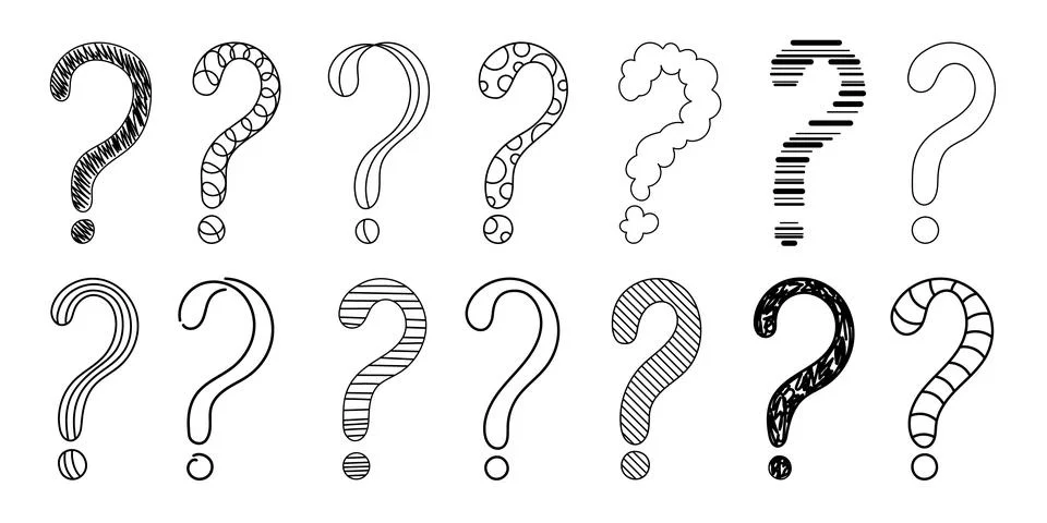 Doodle question mark hand drawn sketch vector illustration set isolated on white Ilustración de archivo