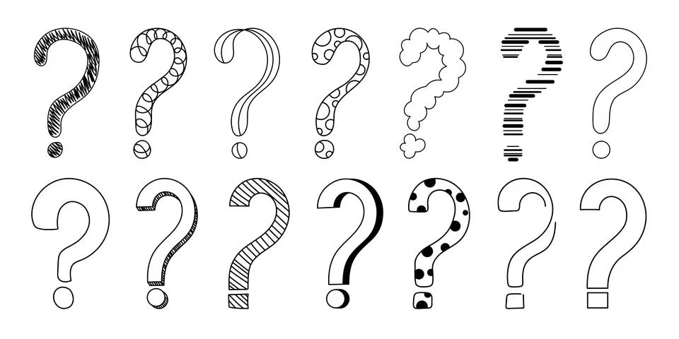Doodle question mark hand drawn sketch vector illustration set isolated on white Illustrazione stock