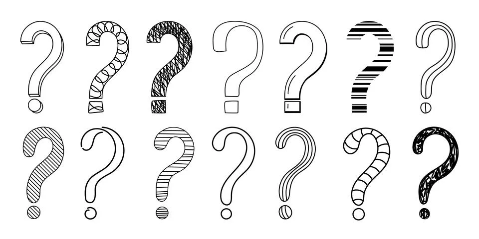 Doodle question mark hand drawn sketch vector illustration set isolated on white Illustrazione stock