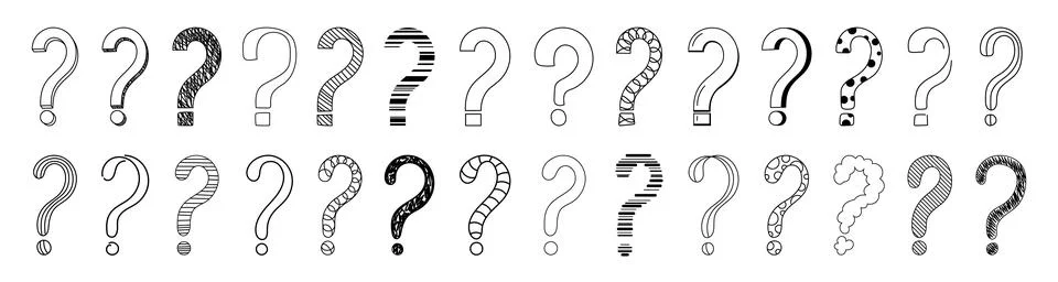 Doodle question mark hand drawn sketch vector illustration set isolated on white Illustrazione stock