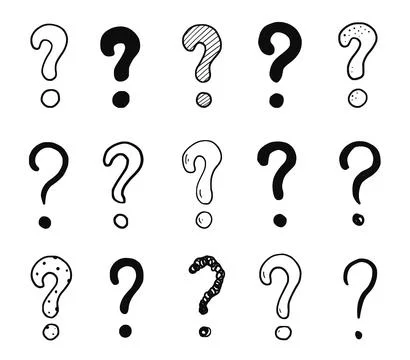 Doodle question sign mark set. Hand drawn sketch style ask sign, question mark Stock Illustration