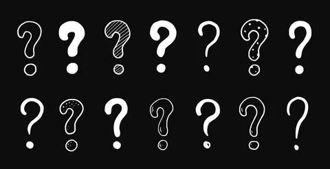 Doodle question sign mark set. Hand drawn chalkboard sketch style ask sign Illustrazione stock