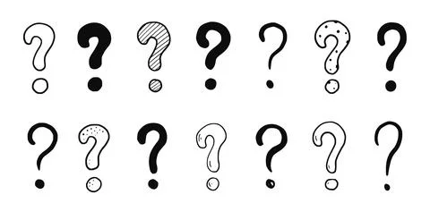 Doodle question sign mark set. Hand drawn sketch style ask sign, question mark Ilustración de archivo