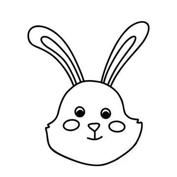 Doodle rabbit face. Cartoon element, vector sketch illustration, black outline Stock Illustration