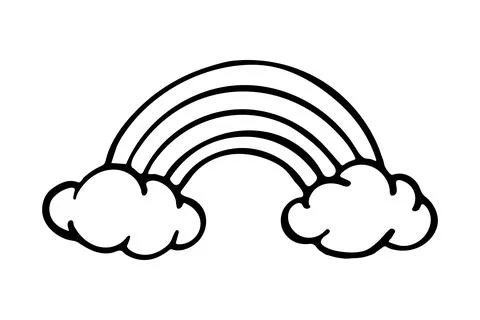 Doodle rainbow with clouds. Vector illustration Stock Illustration