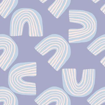 Doodle rainbow seamless pattern on violet background. Abstract shapes endless Illustrazione stock