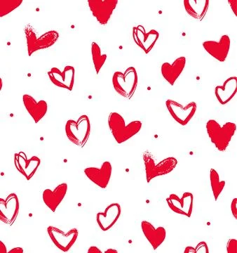 Doodle red hearts in a seamless pattern. Stock Illustration