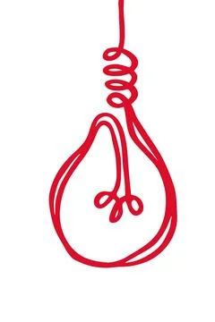 Doodle red light bulb hand drawn with felt pen brush Stock Illustration