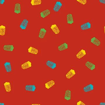 Doodle reels of coton threads pattern on red Stock Illustration