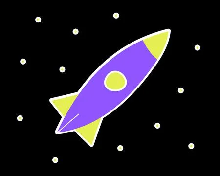 Doodle rocket flies in space among the stars. Acid bright colors. Flying Stock Illustration
