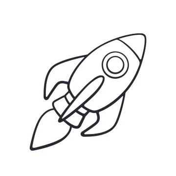 Doodle of rocket space ship flying on white background Stock Illustration
